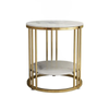 P&P Gold Round Side Table With Double Marble Shelves & Rod Frame