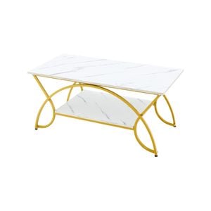 Costway 2-tier Faux Marble Coffee Table Living Room Lounge