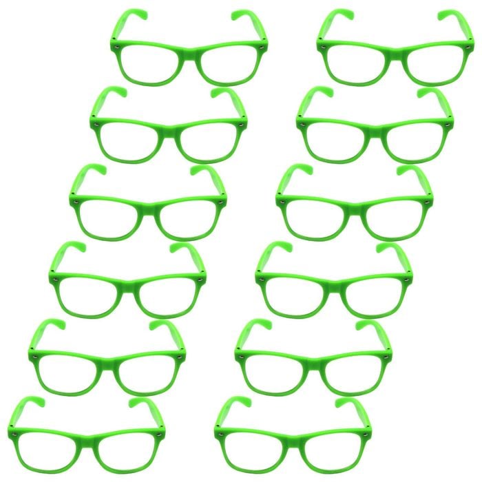 12x Green Party Glasses w/ Clear Lenses – Fun 80s Australia Day Costume Glasses - Green | Wayfarer | Sunglasses