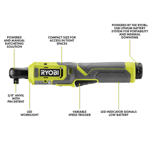 Ryobi USB Lithium Compact 3 8 Ratchet Wrench Kit RRW4K