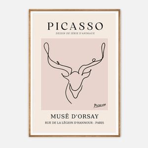 Galrie Elegant Minimalist Art Print of Picasso's Animal Drawings, Wood Frame, A4 21 x 30cm (8 x 12inch)