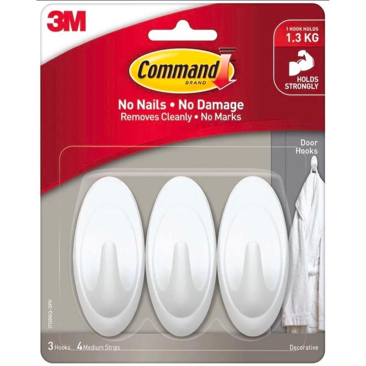 Command Medium White Adhesive Door Hooks 3 Pack Bunnings Australia