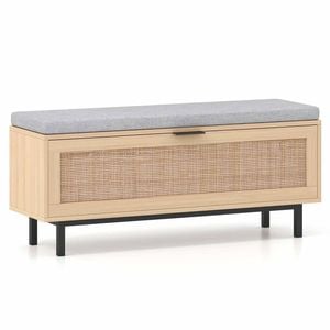 Costway Shoe Storage Bench Padded Cushion Cabinet Flip-Down Natural