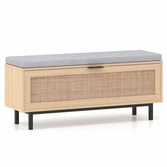 Costway Shoe Storage Bench Padded Cushion Cabinet Flip-Down Natural