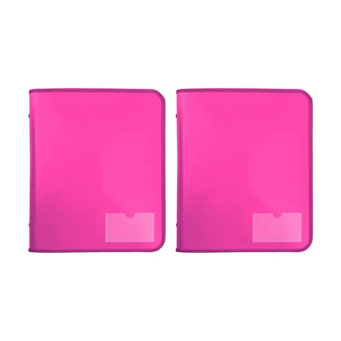 2x Marbig 2 D-ring A4 Zipper Binder 25mm W/ Tech Case File Document Holder Pink