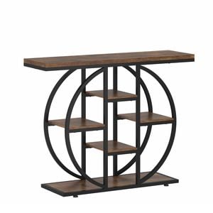 Ufurniture Console Table with Storage Shelves Industrial Narrow Sofa End Table Accent Table Sideboard Table Walnut