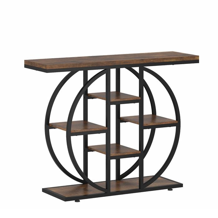 Ufurniture Console Table with Storage Shelves Industrial Narrow Sofa End Table Accent Table Sideboard Table Walnut