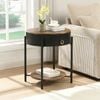 Homfurn Rustic Brown Round End Table With Drawer And Storage Shelf, Modern Nightstand With Black Metal Frame