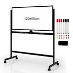 Costway 120x60cm Magnetic Whiteboard Double-Side Adjustable Boards w/Magnets & Markers & Eraser Black