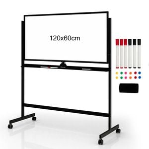 Costway 120x60cm Magnetic Whiteboard Double-Side Adjustable Boards w/Magnets & Markers & Eraser Black