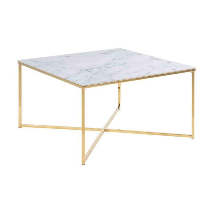 Modern Furniture KOLINA Glass Coffee Table 80cm - White & Golden Chrome