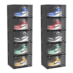Soga 2x 5-tier Black Shoe Organiser Stackable Folding Storage Box Magnetic Door