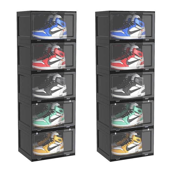 Soga 2x 5-tier Black Shoe Organiser Stackable Folding Storage Box Magnetic Door
