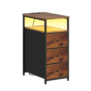 Ufurniture Narrow Side Table Bedside Table with 3 Drawers Night Stand Sofa End Table, Walnut and Black