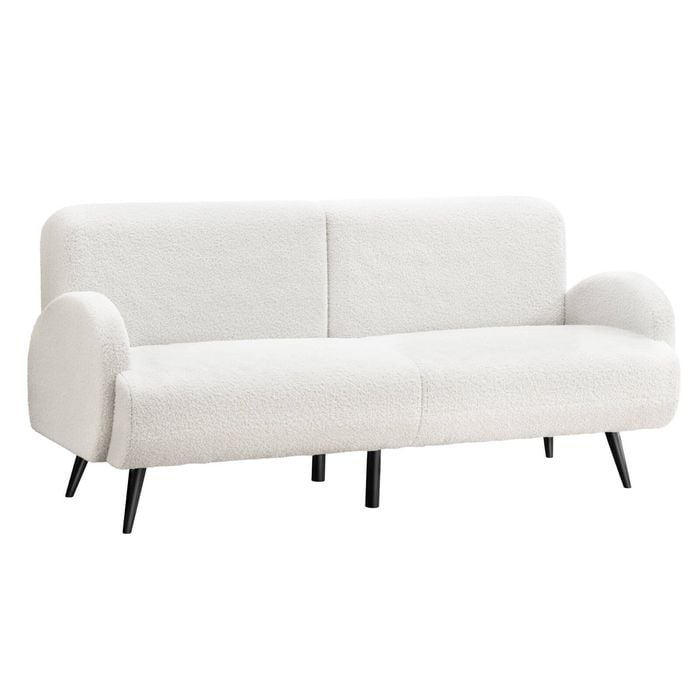 Oikiture 3 Seater Sherpa Sofa Fleece Boucle Couch White