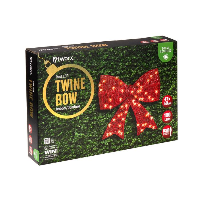 Lytworx Red Solar/USB Christmas Twine Bow