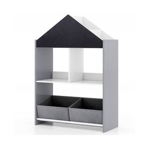 Costway Kids Playhouse Storage Bookcase Wooden Bookshelf Toy Storage Organizer - Grey