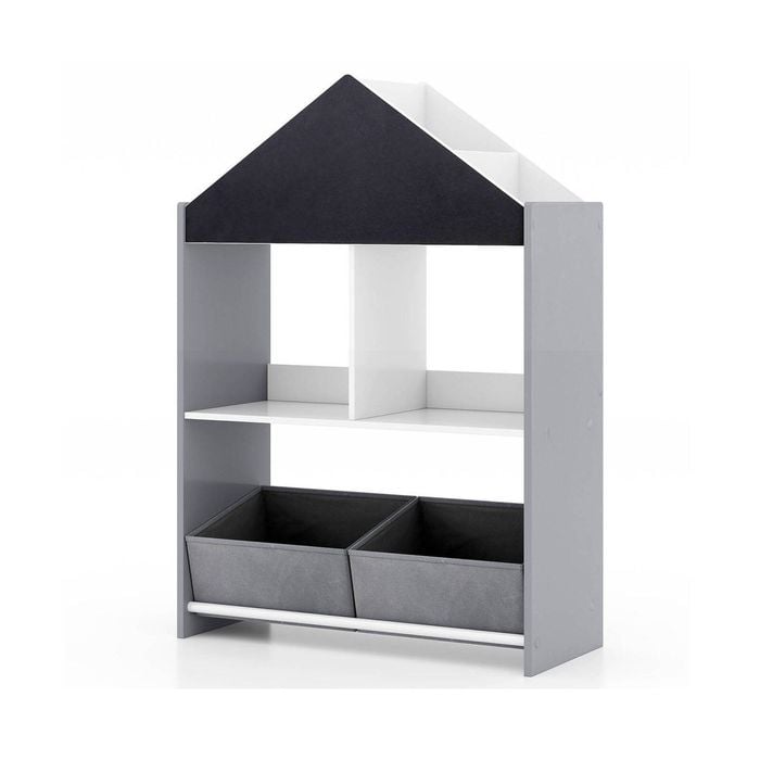 Costway Kids Playhouse Storage Bookcase Wooden Bookshelf Toy Storage Organizer - Grey