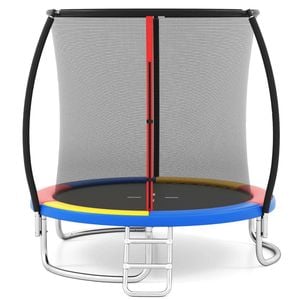 Costway 8FT Outdoor Trampoline Enclosure Net Steel Frame Round Rebounder Colorful