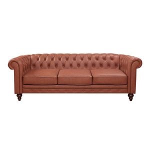 3 Seater Brown Sofa Lounge Chesterfield Style Button Tufted in Faux Leather