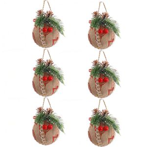 Catzon 6 Pcs Christmas Ball Ornaments 8CM with Pine Cones and Greenery for Xmas Party-Set 6