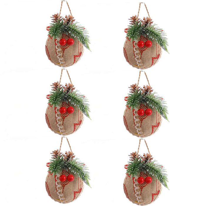 Catzon 6 Pcs Christmas Ball Ornaments 8CM with Pine Cones and Greenery for Xmas Party-Set 6