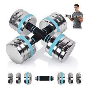 Advwin Adjustable Dumbbells 2×10kg, Compact Chrome Dumbbells with 5 Weight Settings, 1s Quick-Lock, Space-Saving Home Gym