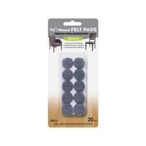 Slipstick 19mm Grey Round Premium Wool Blended Floor Protection Felt - 20 Pack
