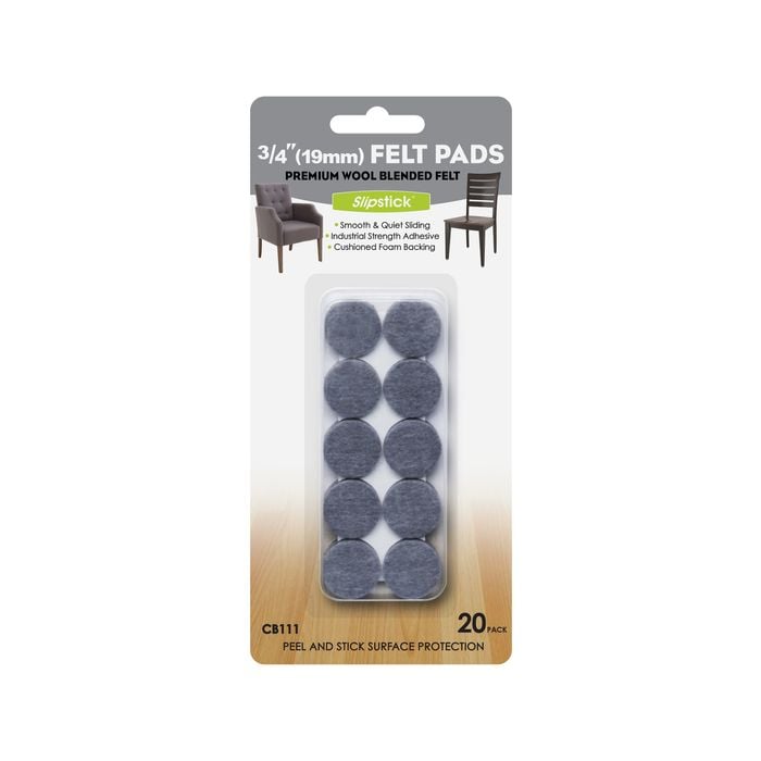 Slipstick 19mm Grey Round Premium Wool Blended Floor Protection Felt - 20 Pack