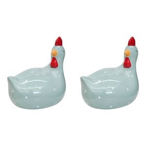 2PK LVD Ceramic Ornament Chooken Sitting Teal Decorative Home Decor