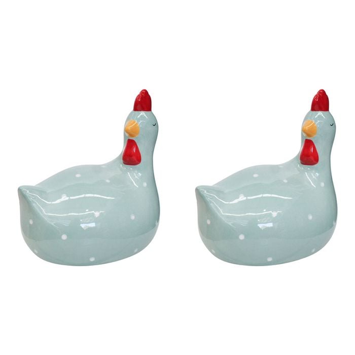 2PK LVD Ceramic Ornament Chooken Sitting Teal Decorative Home Decor