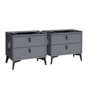 Oikiture Set Of 2 Smart Bedside Tables Grey