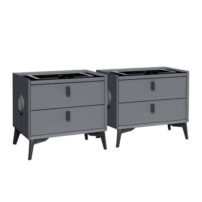 Oikiture Set Of 2 Smart Bedside Tables Grey