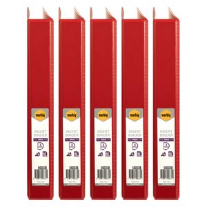 5x Marbig Clearview 3 D-ring Insert Binder A4 File 25mm Document Organiser Red