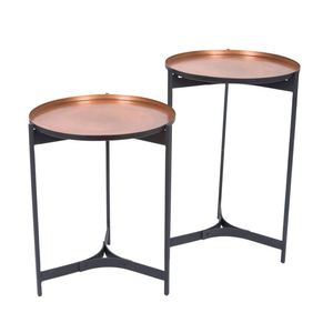Set of 2 SSH COLLECTION Jeeves 51 and 61cm Round Butler Tables - Black Frame with Copper Top