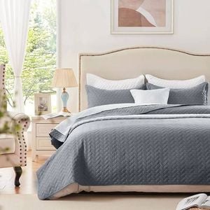 Aspen 3 Piece Lightly Quilted Polyester Embossed Coverlet Set Queen Charcoal