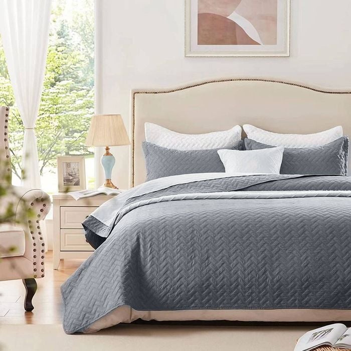 Aspen 3 Piece Lightly Quilted Polyester Embossed Coverlet Set Queen Charcoal