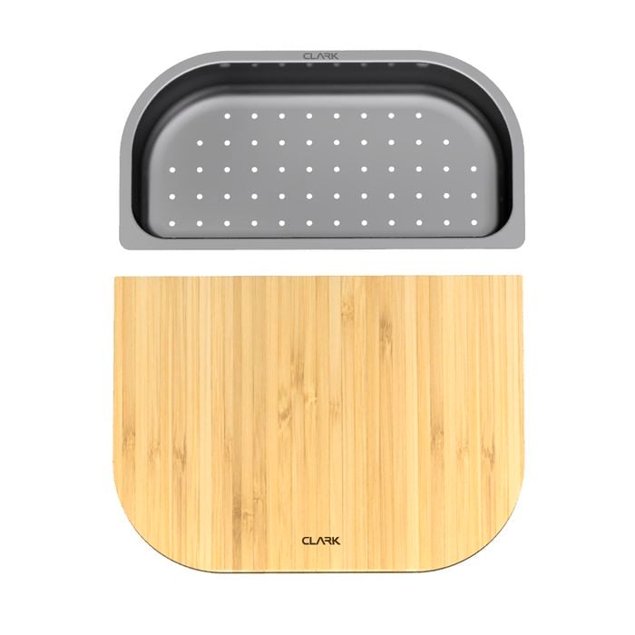 Clark Bamboo / Stainless Steel 1/2 Prep Board And Colander Sink Accessory