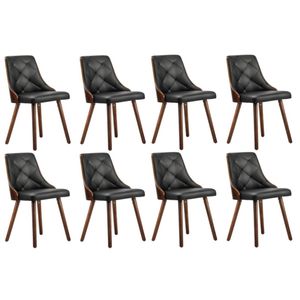 Oikiture 8x Dining Chairs Wooden Faux PU Leather Black