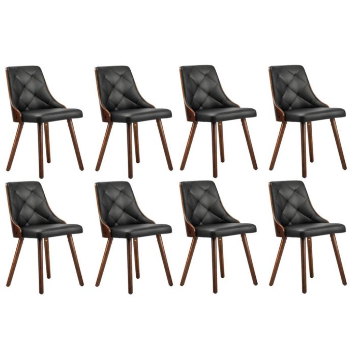 Oikiture 8x Dining Chairs Wooden Faux PU Leather Black