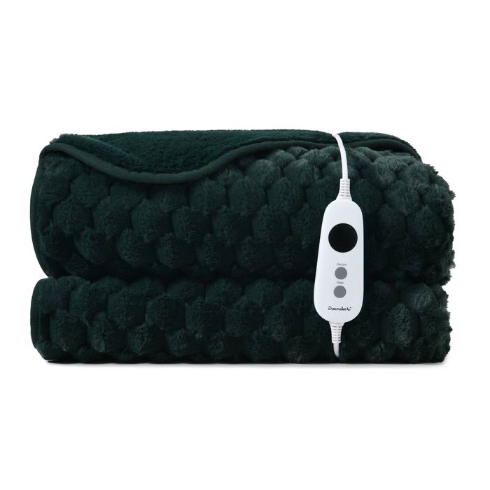 Dreamaker Emmett Premium Textured Faux Fur Electric Heated Throw Blanket Deep Teal 180x200cm | Overheat Protection & Washable