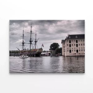 A Large Ship Docked By a Building  Print 100% Australian Made 90 x 60cm  (Stretched)