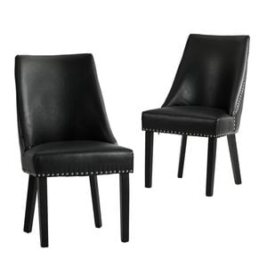 Oikiture 2PCs PU Leather Dining Chair Kitchen Padded Seat Winglet Design Black