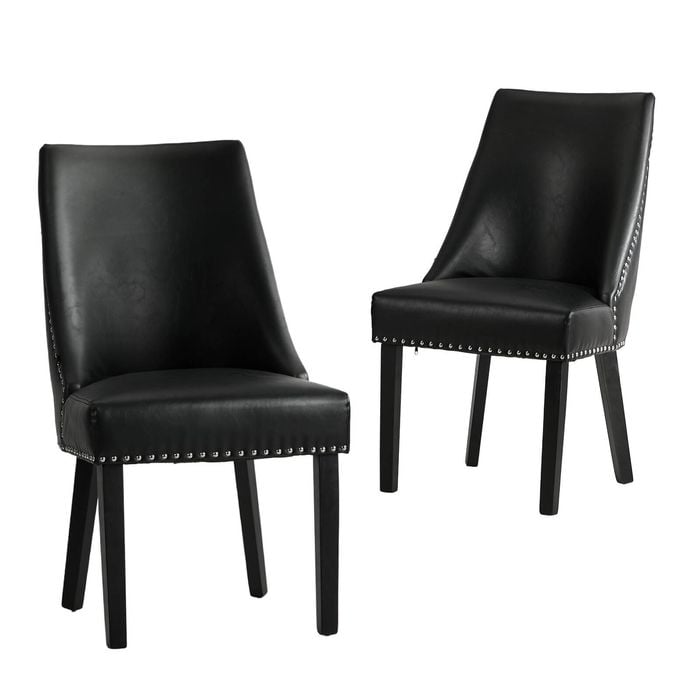 Oikiture 2PCs PU Leather Dining Chair Kitchen Padded Seat Winglet Design Black