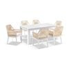 Santorini 1.8m Outdoor Aluminium Dining Table White With 6 Hugo Chairs & Cream Rope/Cream Cushions
