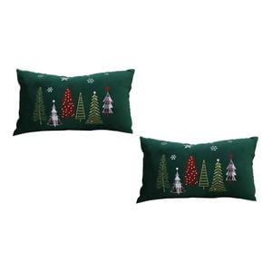 SOGA 2X 30cm Green Throw Pillows – Christmas Forest Embroidered
