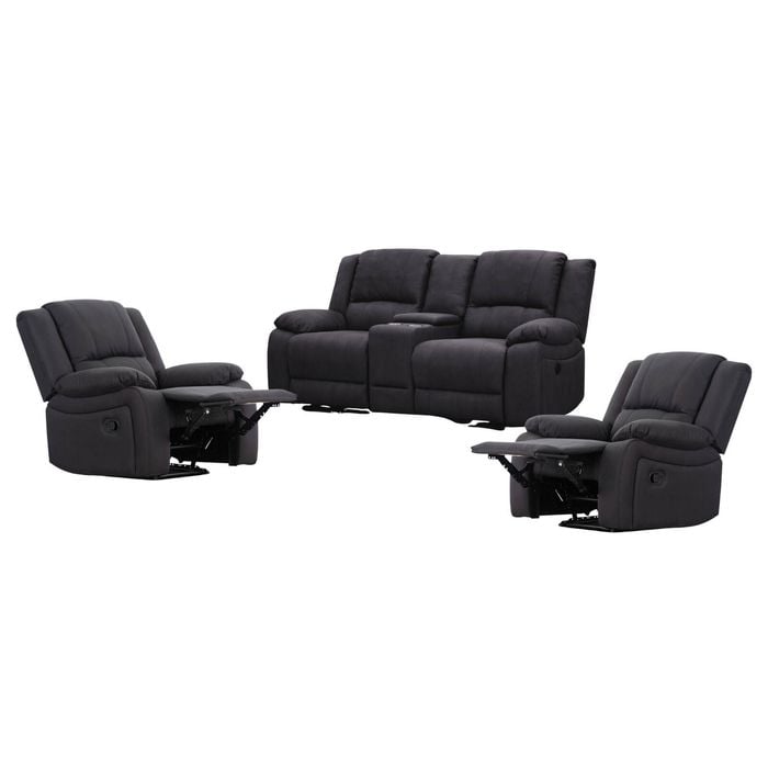 Anderson 1+1+2 Seater Fabric Electric Recliner Sofa Lounge Chair Set Jet Dark Grey