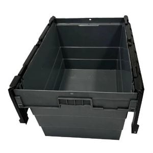 Vogue Plastic Transport Storage Crate Attached Lid 600x400x320mm Heavy Duty Industrial Container