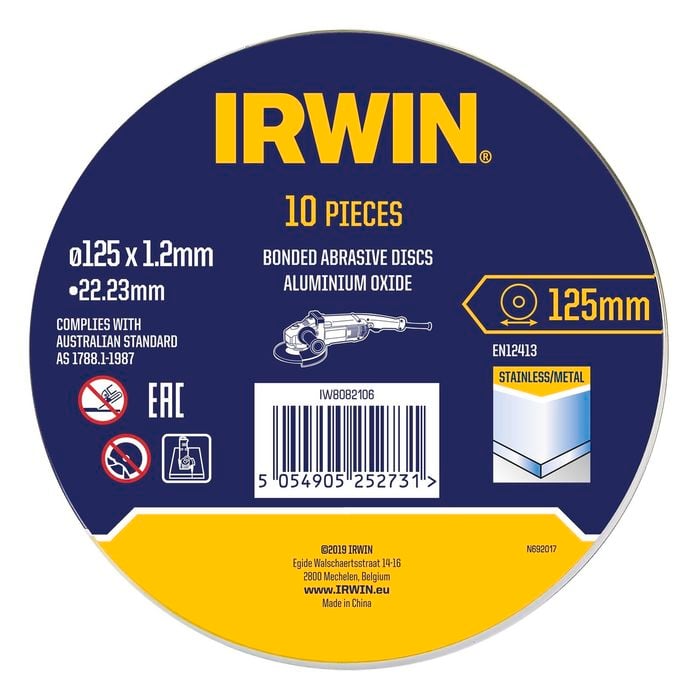 IRWIN 125 x 1.2 x 22.2mm Metal Cut Off Disc 10PK