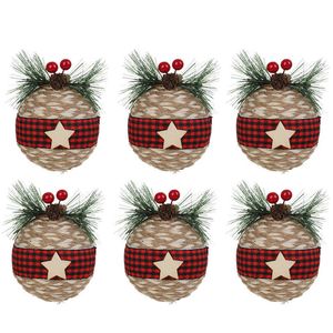 Catzon 6 Pcs Christmas Ball Ornaments 8CM with Pine Cones and Greenery for Xmas Party-Set 4